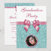 Glam Graduation Party Bow Diamonds voegen uw foto  Kaart (Voorkant / Achterkant)