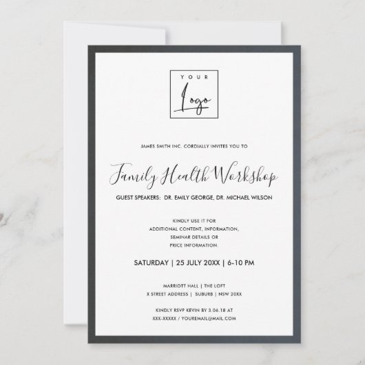 GLAM GRAY BLUE ZIET UW LOGO WERKSHOP GALA-GEBEURTE KAART (Voorkant)