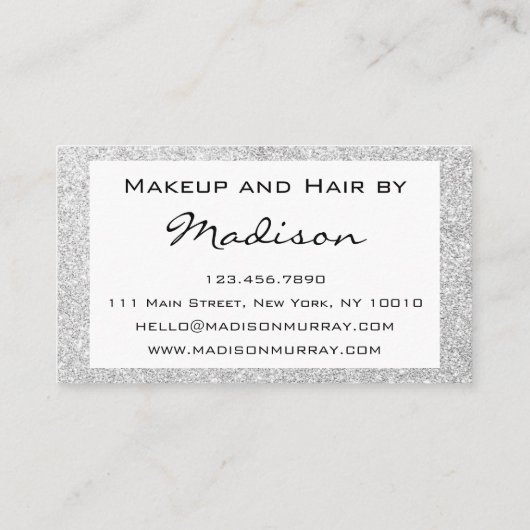 Glam Gray Silver Glitter Sparkles Makeup Artist Visitekaartje (Achterkant)