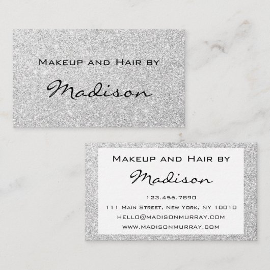 Glam Gray Silver Glitter Sparkles Makeup Artist Visitekaartje (Voorkant / Achterkant)