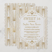 Glam Great Gatsby Art Deco Gold White Sweet 16 Kaart (Voorkant / Achterkant)