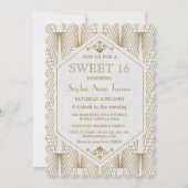 Glam Great Gatsby Art Deco Gold White Sweet 16 Kaart (Voorkant)