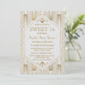 Glam Great Gatsby Art Deco Gold White Sweet 16 Kaart (Staand voorkant)