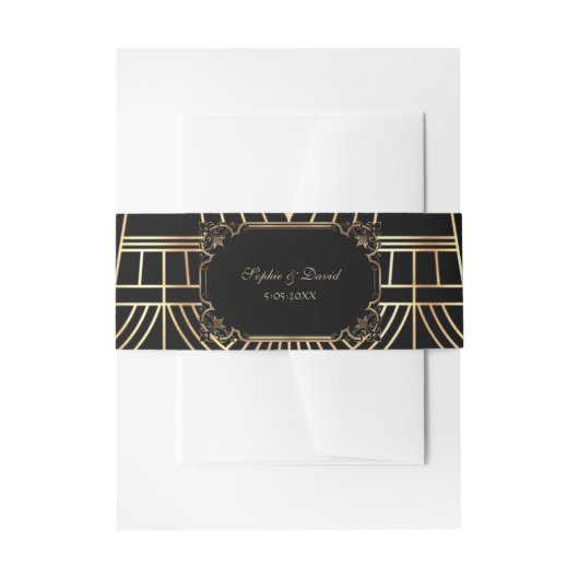 Glam Great Gatsby Gold Black Art Deco Wedding Uitnodigingen Wikkel (Voorkant Voorbeeld)