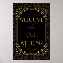 Glam Great Gatsby Gold Black WeduwWelkomstbord Poster