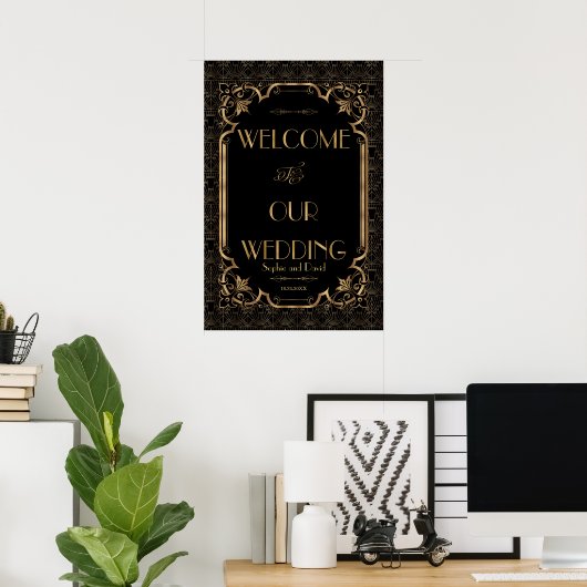 Glam Great Gatsby Gold Black WeduwWelkomstbord Poster (Thuiskantoor)