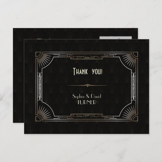 Glam Great Gatsby Gouden Art Deco Trouw Dank Je Briefkaart (Voorkant / Achterkant)