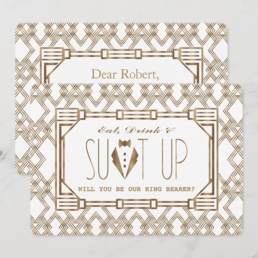 Glam Great Gatsby ZAL JE MIJN RING BEARER ZIJN Kaart (Voorkant / Achterkant)