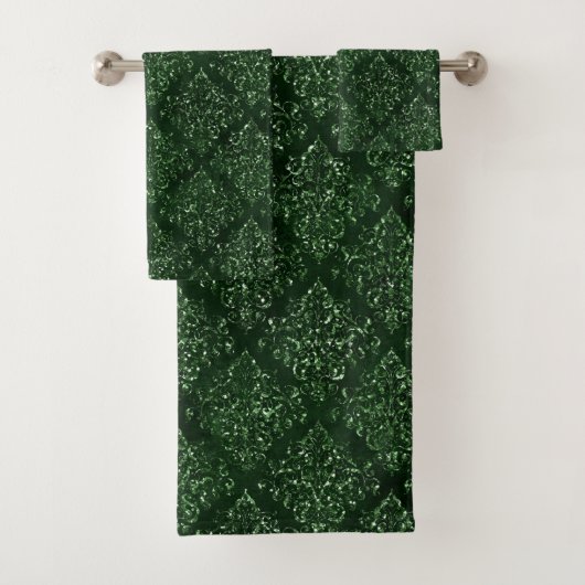 Glam Green Damask Pattern Bad Handdoek (Insitu)