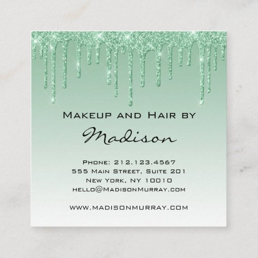 Glam Green Driving Glitter Drift Makeup Artist Vierkante Visitekaartje (Achterkant)