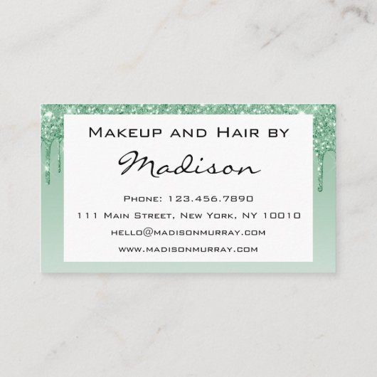 Glam Green Driving Glitter Drift Makeup Artist Visitekaartje (Achterkant)
