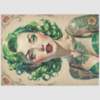Glam Green Emerald Pin Up Decoupage Tissuepapier