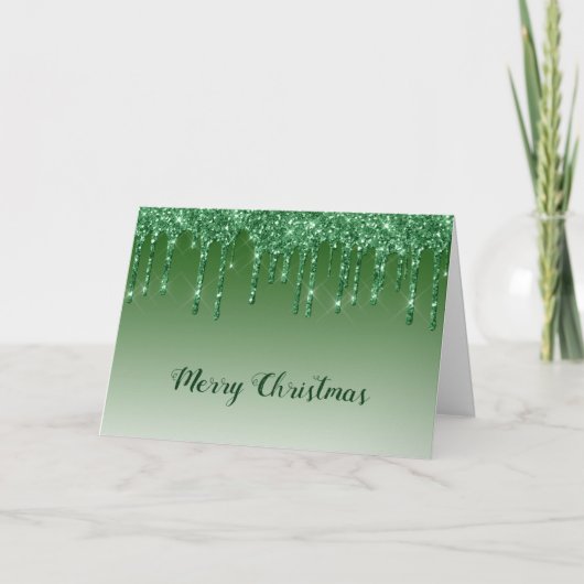 Glam Green Glitter bestuurt Kerstmis Feestdagen Kaart (Voorkant)
