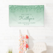 Glam Green Glitter Drip 16e verjaardagsfeestje Spandoek (Insitu)