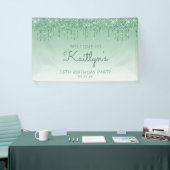 Glam Green Glitter Drip 16th Birthday Party Spandoek (Beurs)