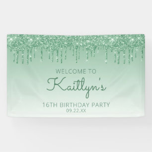 Glam Green Glitter Drip 16th Birthday Party Spandoek