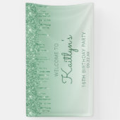 Glam Green Glitter Drip 16th Birthday Party Spandoek (Verticaal)