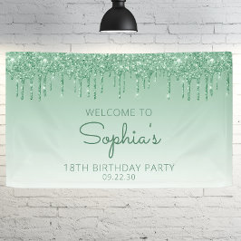 Glam Green Glitter Drip 18e verjaardagsfeest Spandoek