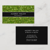 Glam Green GLITTER Shiny Black Striped Visitekaartje (Voorkant / Achterkant)