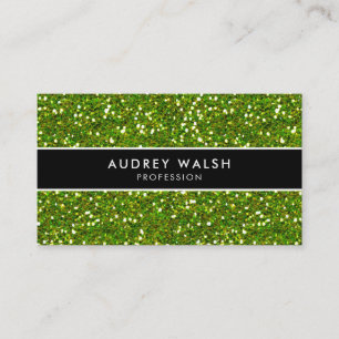 Glam Green GLITTER Shiny Black Striped Visitekaartje