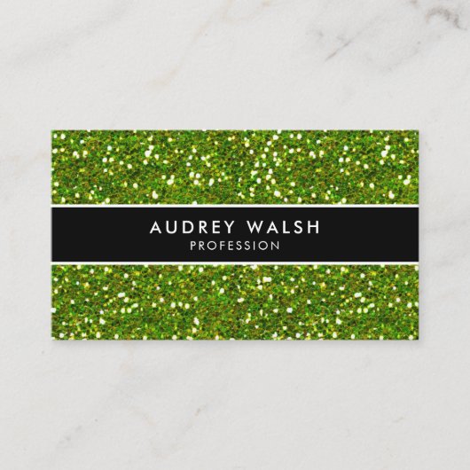 Glam Green GLITTER Shiny Black Striped Visitekaartje (Voorkant)