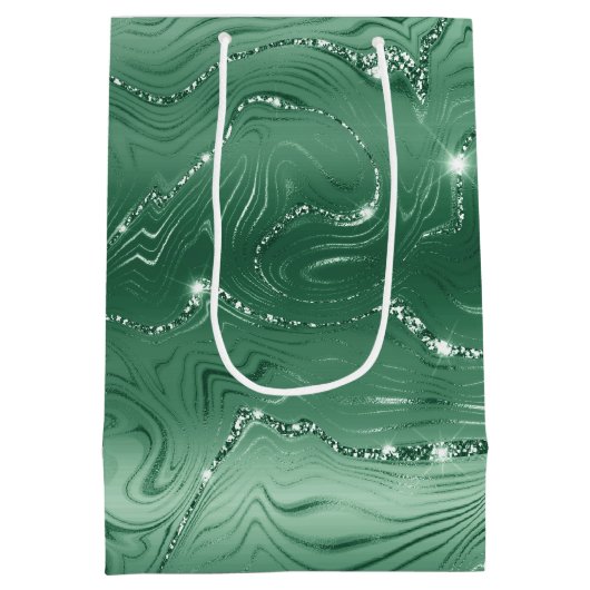Glam Green Glittery Glitz Medium Cadeauzakje (Achterkant)
