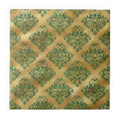 Glam Green Gold Damask Patroon Tegeltje (Voorkant)