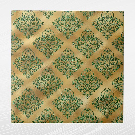 Glam Green Gold Damask Patroon Tegeltje