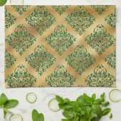 Glam Green Gold Damask Patroon Theedoek (Gevouwen)