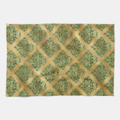 Glam Green Gold Damask Patroon Theedoek (Horizontaal)