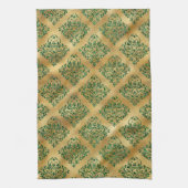 Glam Green Gold Damask Patroon Theedoek (Verticaal)