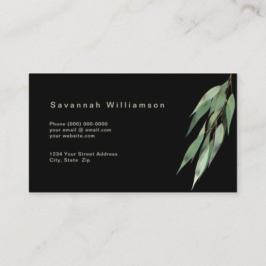 Glam Green Gold Eucalyptus Black  Visitekaartje (Achterkant)