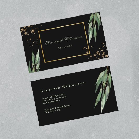 Glam Green Gold Eucalyptus Black  Visitekaartje