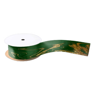 Glam Green Gold Faux Marble Satijnen Lint