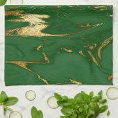Glam Green Gold Faux Marble Theedoek (Gevouwen)