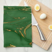 Glam Green Gold Faux Marble Theedoek (Quarter Fold)