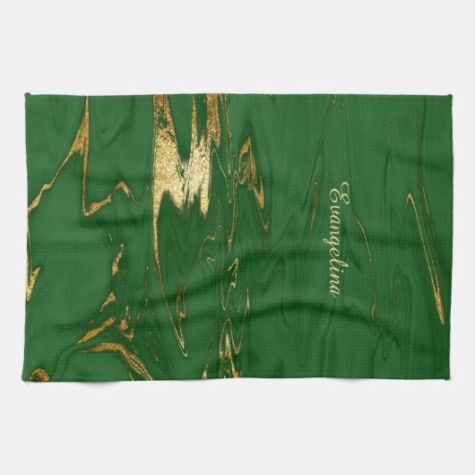 Glam Green Gold Faux Marble Theedoek (Horizontaal)