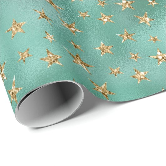 Glam Green Gold Glitter Stars Cadeaupapier (Rol Hoek)