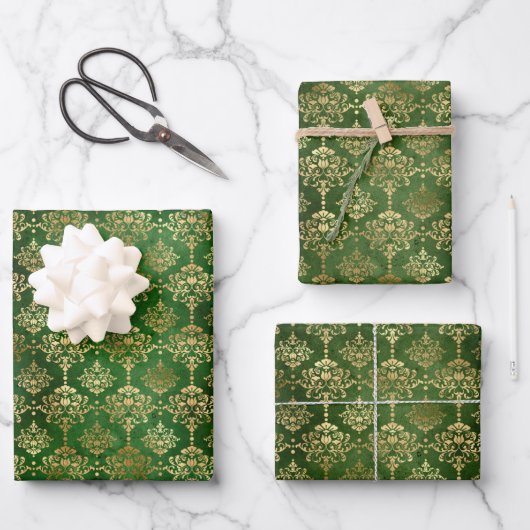Glam Green Gold Pattern Kerstmis Inpakpapier Vel (Voorkant)