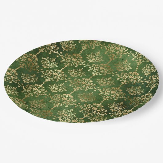 Glam Green Gold Pattern Kerstmis Papieren Bordje (Gekanteld)