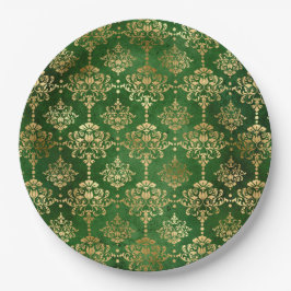 Glam Green Gold Pattern Kerstmis Papieren Bordje