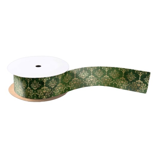 Glam Green Gold Pattern Kerstmis Satijnen Lint (Spoel)