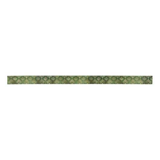 Glam Green Gold Pattern Kerstmis Satijnen Lint (Voorkant)