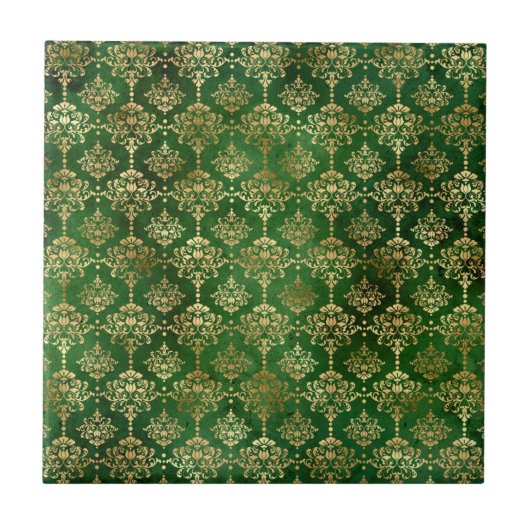 Glam Green Gold Pattern Kerstmis Tegeltje (Voorkant)