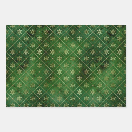 Glam Green Gold Snowflakes kerst Inpakpapier Vel (Voorkant)