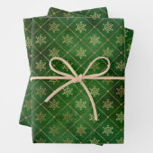 Glam Green Gold Snowflakes kerst Inpakpapier Vel (In situ)
