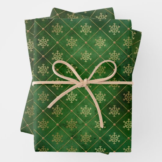 Glam Green Gold Snowflakes kerst Inpakpapier Vel (In situ)