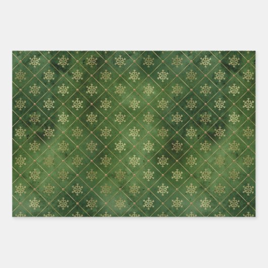 Glam Green Gold Snowflakes kerst Inpakpapier Vel (Voorkant 3)