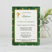 Glam Green Gold Stars Baptisme Kaart (Staand voorkant)