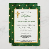 Glam Green Gold Stars Baptisme Kaart (Voorkant / Achterkant)